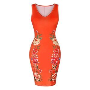 NEW Womens SMALL Silky Smooth Sleeveless Dress Bright Orange Floral Spring Dress